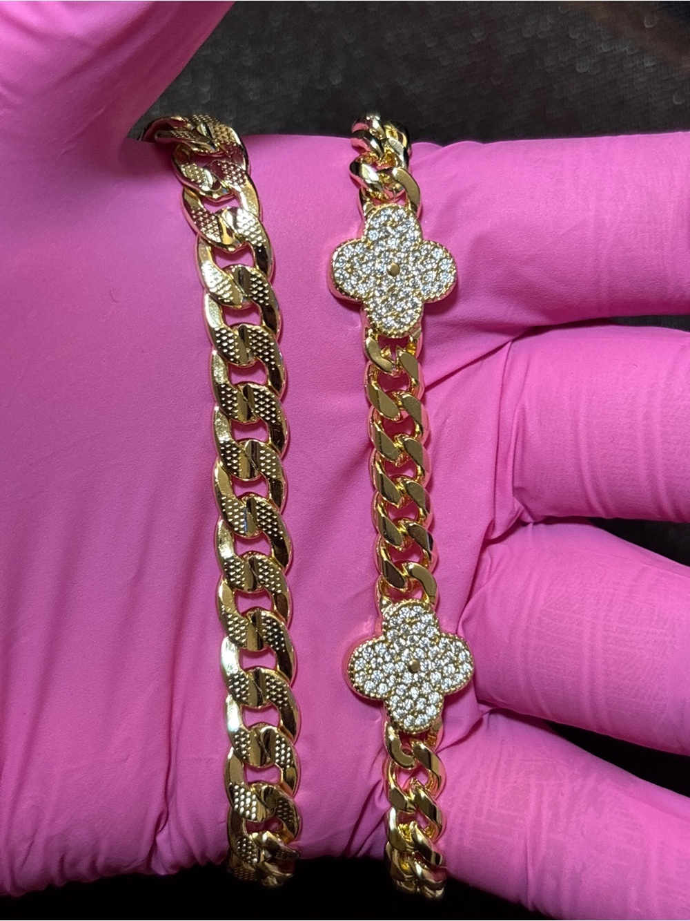 Pretty Bird Yellow Gold Cuban Link & Cuban Clover Link Bracelet - Picture 5 of 9